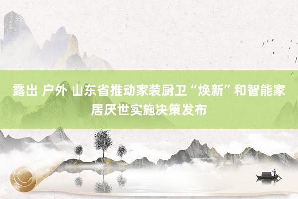 露出 户外 山东省推动家装厨卫“焕新”和智能家居厌世实施决策发布