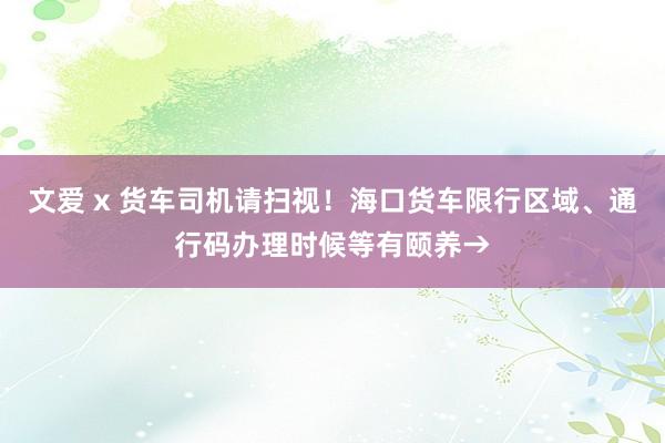 文爱 x 货车司机请扫视！海口货车限行区域、通行码办理时候等有颐养→