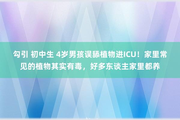 勾引 初中生 4岁男孩误舔植物进ICU！家里常见的植物其实有毒，好多东谈主家里都养