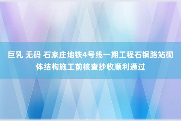 巨乳 无码 石家庄地铁4号线一期工程石铜路站砌体结构施工前核查抄收顺利通过