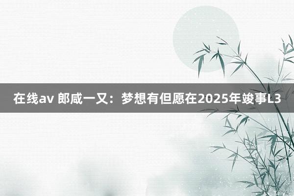 在线av 郎咸一又：梦想有但愿在2025年竣事L3