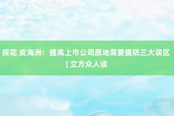 探花 皮海洲：提高上市公司质地需要提防三大误区 | 立方众人谈